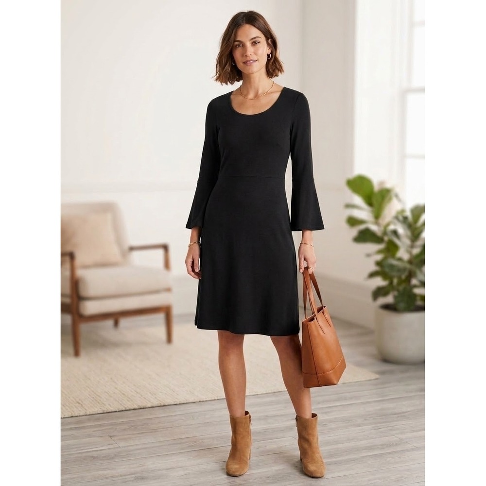 Boden Black Jersey Bell Sleeve Dress Scoop Neck A-Line J0112 US 4L
